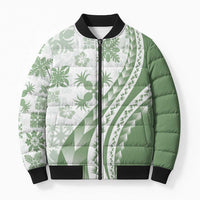 Green Hawaiian Quilt Pattern Bomber Puffer Jacket Mixed Polynesian Tribal Arty - Polynesian Pride