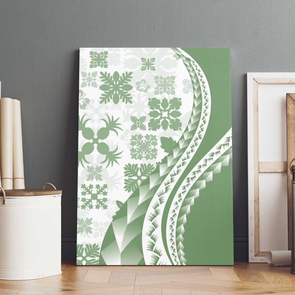 Green Hawaiian Quilt Pattern Canvas Wall Art Mixed Polynesian Tribal Arty