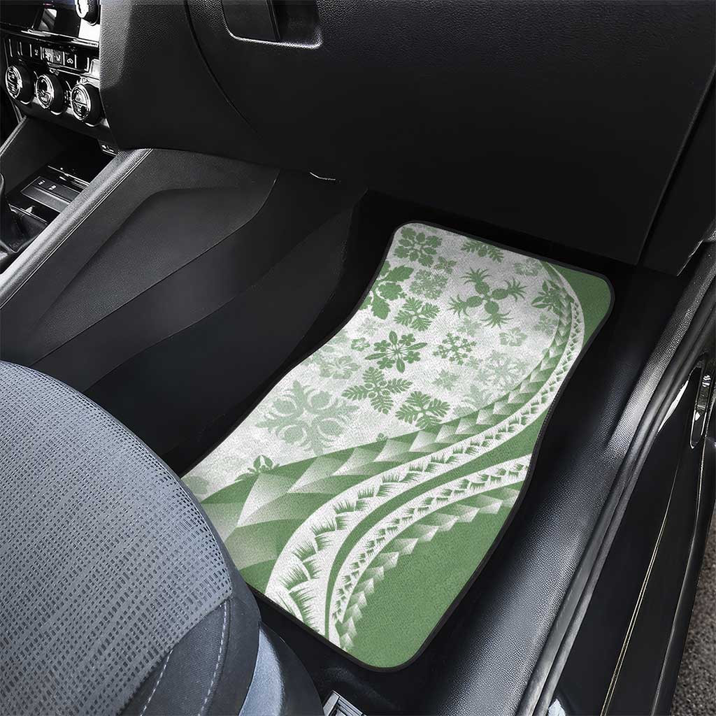 Green Hawaiian Quilt Pattern Car Mats Mixed Polynesian Tribal Arty