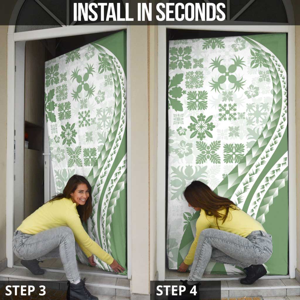 Green Hawaiian Quilt Pattern Door Cover Mixed Polynesian Tribal Arty - Polynesian Pride