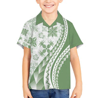 Green Hawaiian Quilt Pattern Family Matching Short Sleeve Bodycon Dress and Hawaiian Shirt Mixed Polynesian Tribal Arty