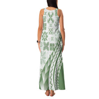 Green Hawaiian Quilt Pattern Family Matching Tank Maxi Dress and Hawaiian Shirt Mixed Polynesian Tribal Arty