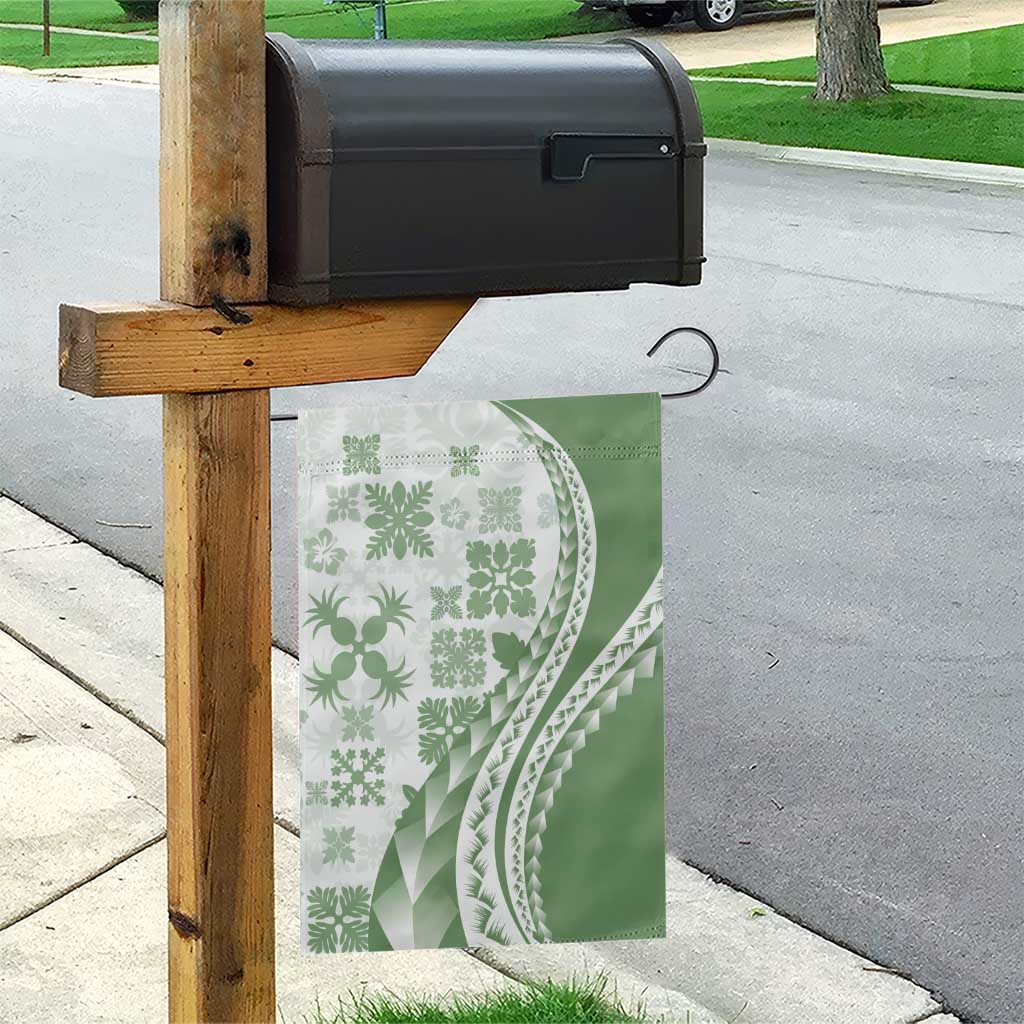 Green Hawaiian Quilt Pattern Garden Flag Mixed Polynesian Tribal Arty