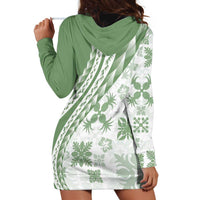 Green Hawaiian Quilt Pattern Hoodie Dress Mixed Polynesian Tribal Arty