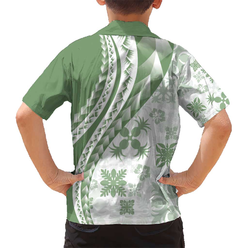 Green Hawaiian Quilt Pattern Kid Hawaiian Shirt Mixed Polynesian Tribal Arty