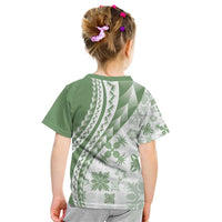Green Hawaiian Quilt Pattern Kid T Shirt Mixed Polynesian Tribal Arty