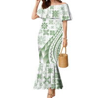 Green Hawaiian Quilt Pattern Mermaid Dress Mixed Polynesian Tribal Arty