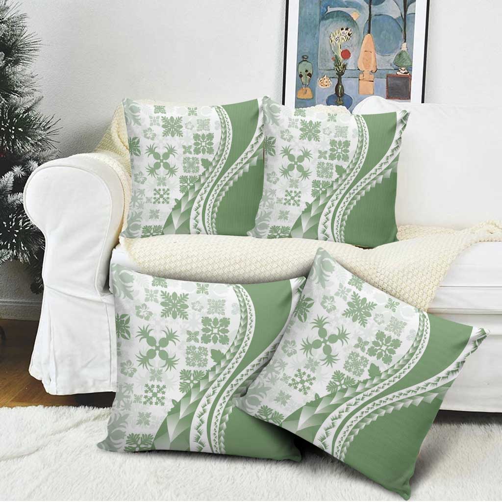 Green Hawaiian Quilt Pattern Pillow Cover Mixed Polynesian Tribal Arty - Polynesian Pride