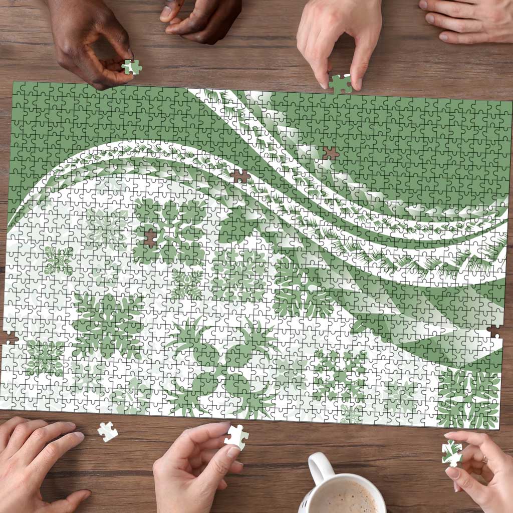 Green Hawaiian Quilt Pattern Puzzle Mixed Polynesian Tribal Arty - Polynesian Pride