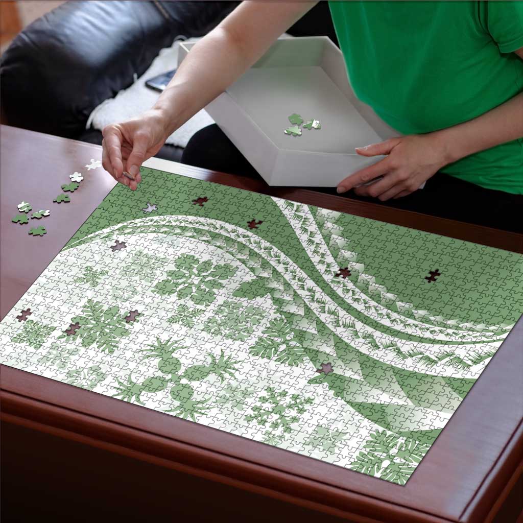 Green Hawaiian Quilt Pattern Puzzle Mixed Polynesian Tribal Arty - Polynesian Pride