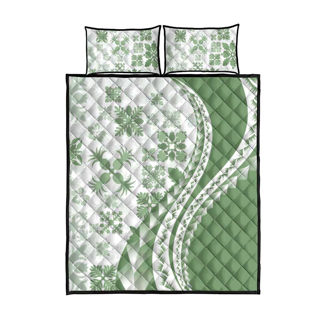 Green Hawaiian Quilt Pattern Quilt Bed Set Mixed Polynesian Tribal Arty