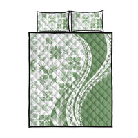 Green Hawaiian Quilt Pattern Quilt Bed Set Mixed Polynesian Tribal Arty