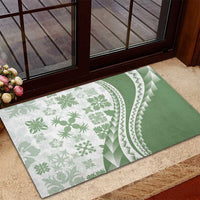 Green Hawaiian Quilt Pattern Rubber Doormat Mixed Polynesian Tribal Arty