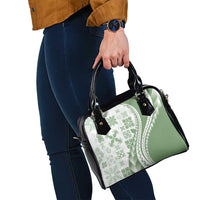 Green Hawaiian Quilt Pattern Shoulder Handbag Mixed Polynesian Tribal Arty