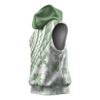 Green Hawaiian Quilt Pattern Sleeveless Hoodie Mixed Polynesian Tribal Arty - Polynesian Pride
