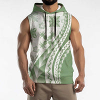 Green Hawaiian Quilt Pattern Sleeveless Hoodie Mixed Polynesian Tribal Arty - Polynesian Pride