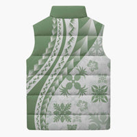 Green Hawaiian Quilt Pattern Sleeveless Puffer Jacket Mixed Polynesian Tribal Arty - Polynesian Pride