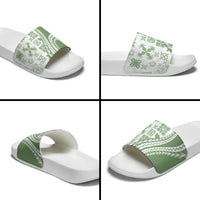 Green Hawaiian Quilt Pattern Slide Sandals Mixed Polynesian Tribal Arty - Polynesian Pride