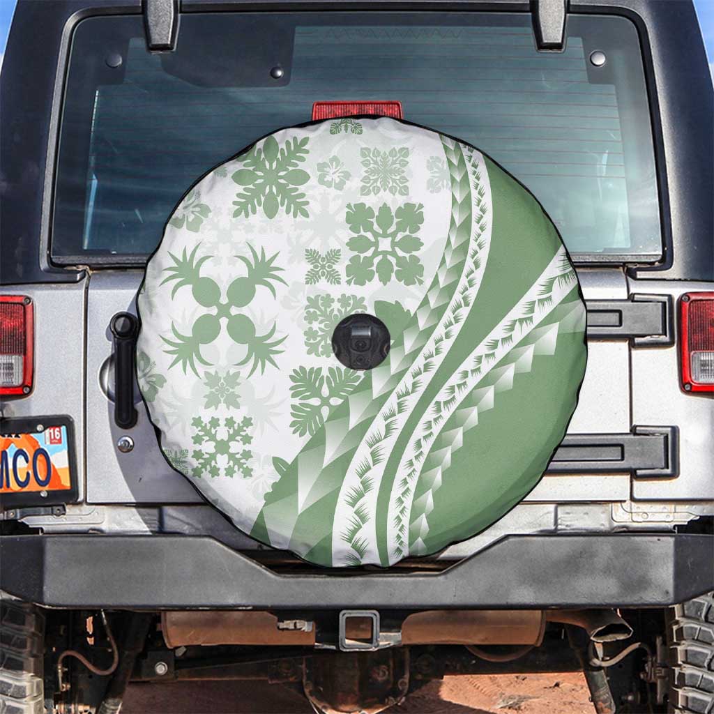Green Hawaiian Quilt Pattern Spare Tire Cover Mixed Polynesian Tribal Arty
