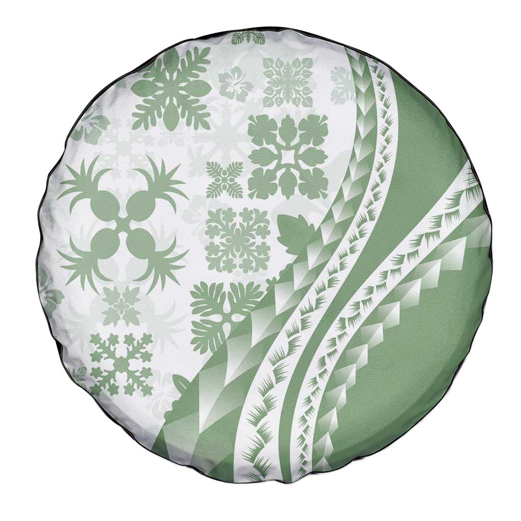 Green Hawaiian Quilt Pattern Spare Tire Cover Mixed Polynesian Tribal Arty