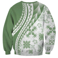 Green Hawaiian Quilt Pattern Sweatshirt Mixed Polynesian Tribal Arty