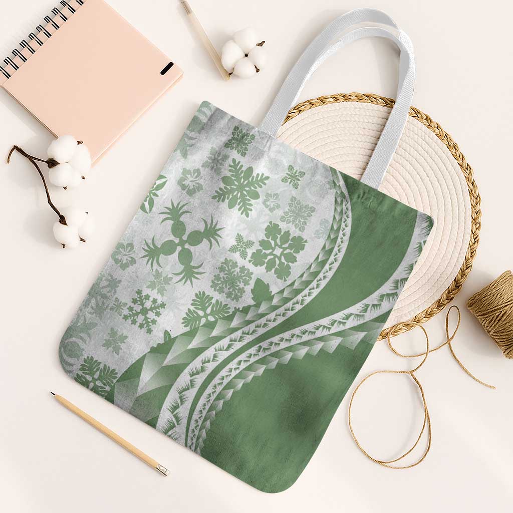 Green Hawaiian Quilt Pattern Tote Bag Mixed Polynesian Tribal Arty - Polynesian Pride