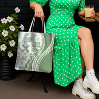 Green Hawaiian Quilt Pattern Tote Bag Mixed Polynesian Tribal Arty - Polynesian Pride