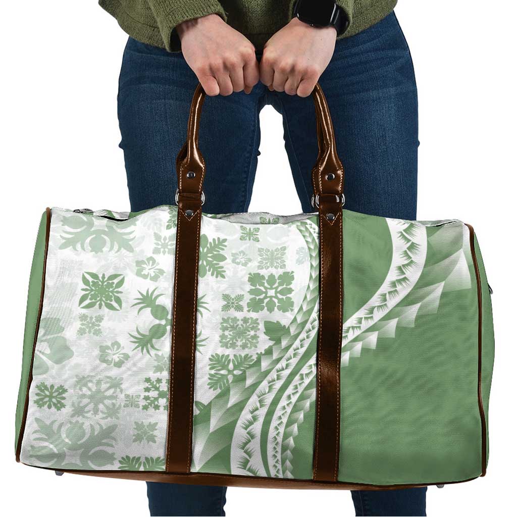 Green Hawaiian Quilt Pattern Travel Bag Mixed Polynesian Tribal Arty - Polynesian Pride