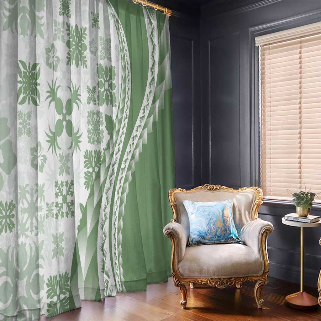 Green Hawaiian Quilt Pattern Window Curtain Mixed Polynesian Tribal Arty