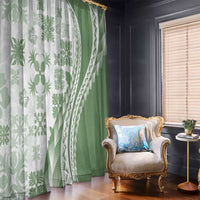Green Hawaiian Quilt Pattern Window Curtain Mixed Polynesian Tribal Arty