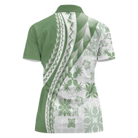 Green Hawaiian Quilt Pattern Women Polo Shirt Mixed Polynesian Tribal Arty