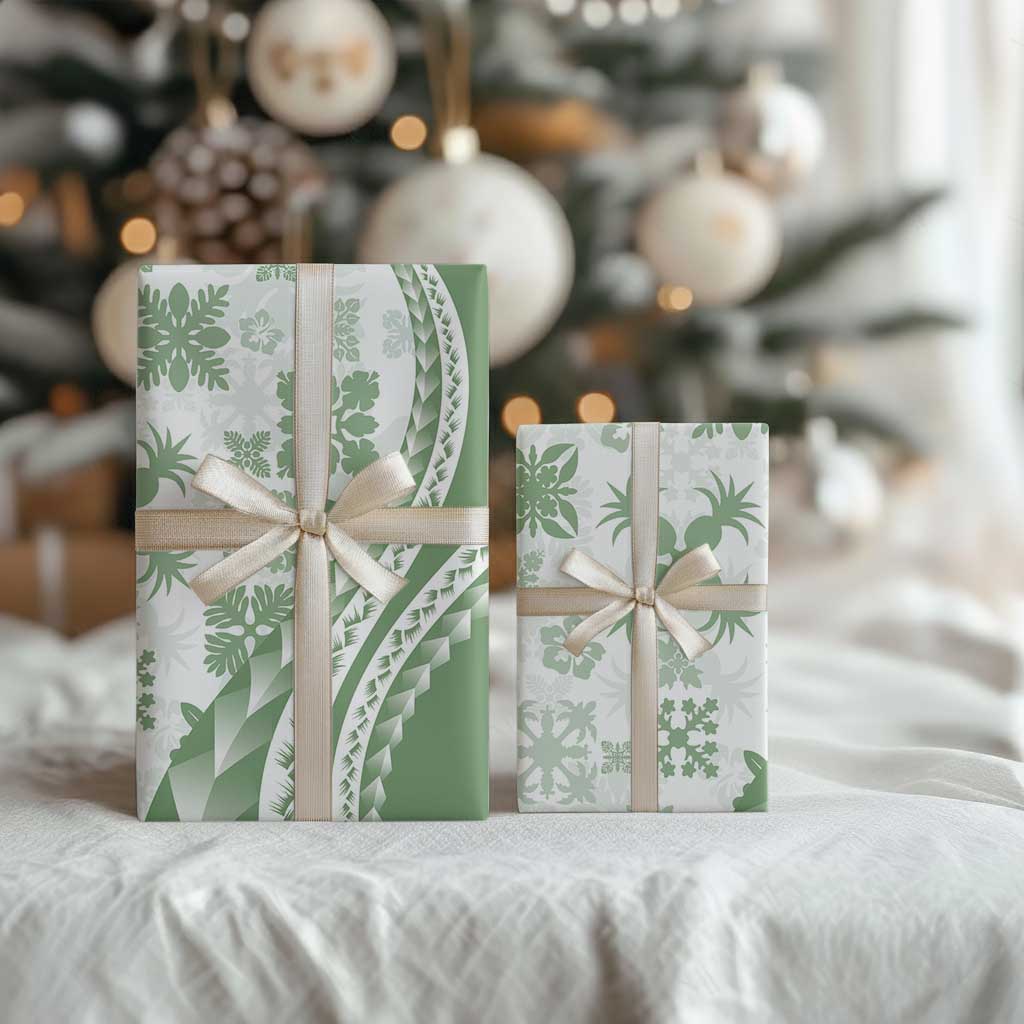 Green Hawaiian Quilt Pattern Wrapping Paper Mixed Polynesian Tribal Arty - Polynesian Pride