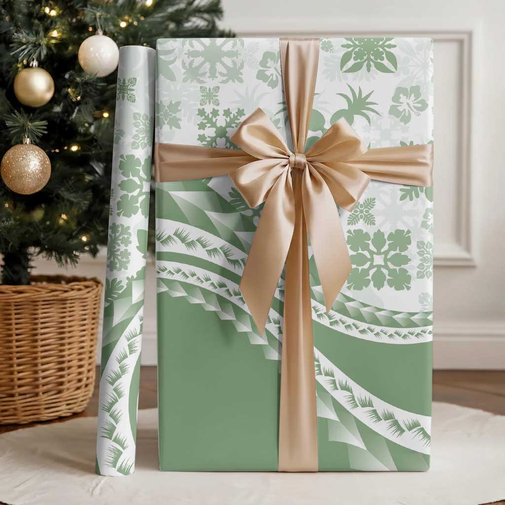 Green Hawaiian Quilt Pattern Wrapping Paper Mixed Polynesian Tribal Arty - Polynesian Pride