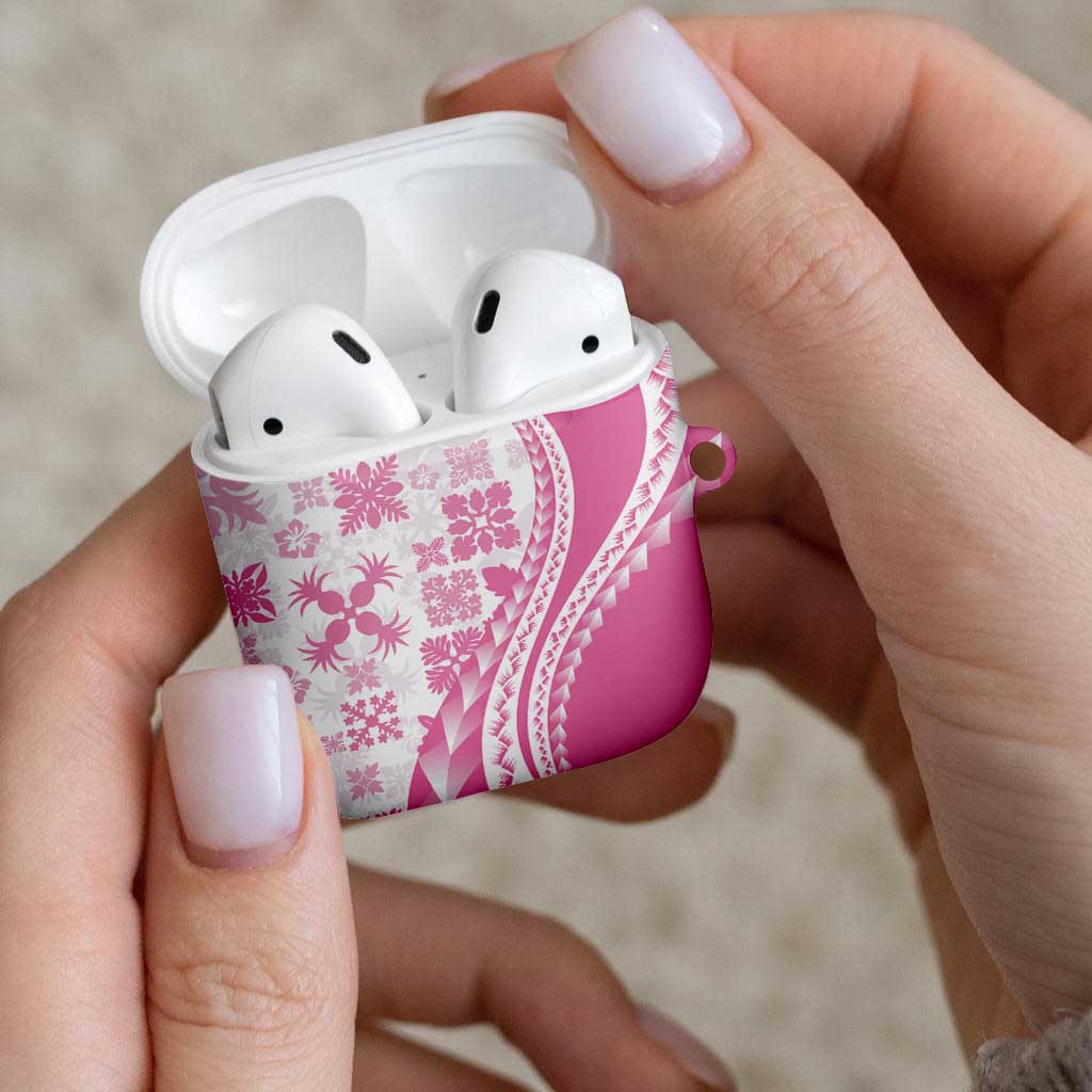 Pink Hawaiian Quilt Pattern AirPods Case Mixed Polynesian Tribal Arty - Polynesian Pride