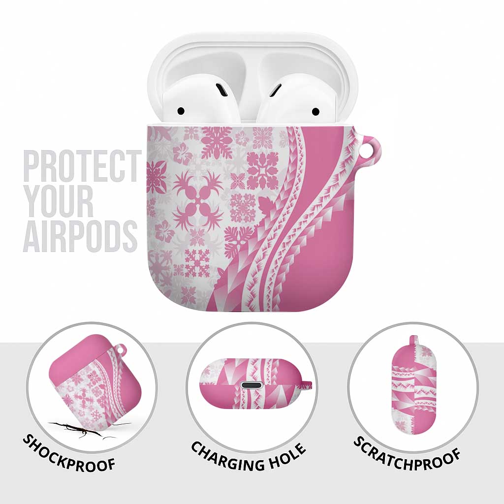 Pink Hawaiian Quilt Pattern AirPods Case Mixed Polynesian Tribal Arty - Polynesian Pride