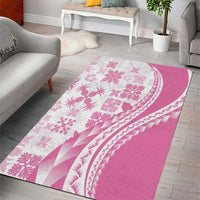 Pink Hawaiian Quilt Pattern Area Rug Mixed Polynesian Tribal Arty