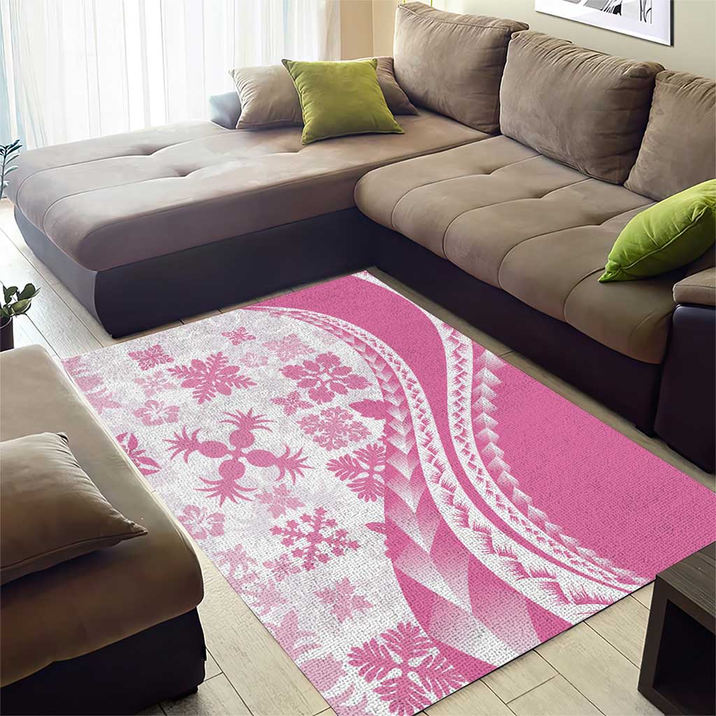 Pink Hawaiian Quilt Pattern Area Rug Mixed Polynesian Tribal Arty