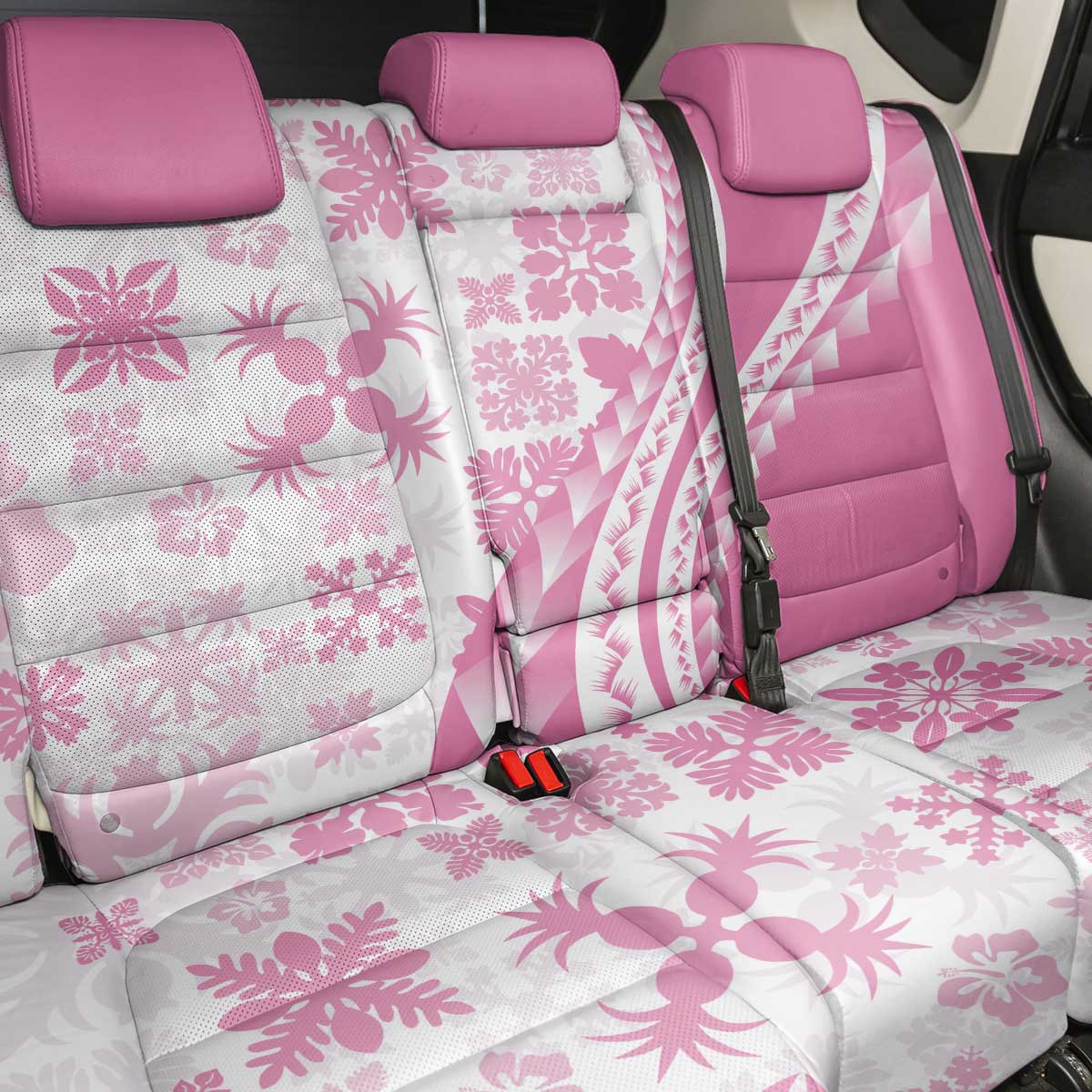 Pink Hawaiian Quilt Pattern Back Car Seat Cover Mixed Polynesian Tribal Arty