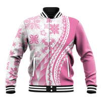 Pink Hawaiian Quilt Pattern Baseball Jacket Mixed Polynesian Tribal Arty