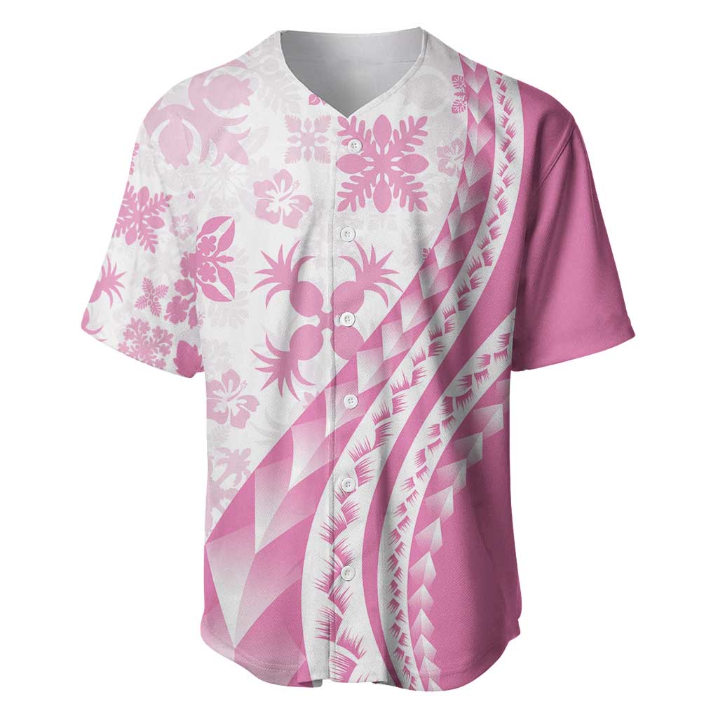 Pink Hawaiian Quilt Pattern Baseball Jersey Mixed Polynesian Tribal Arty
