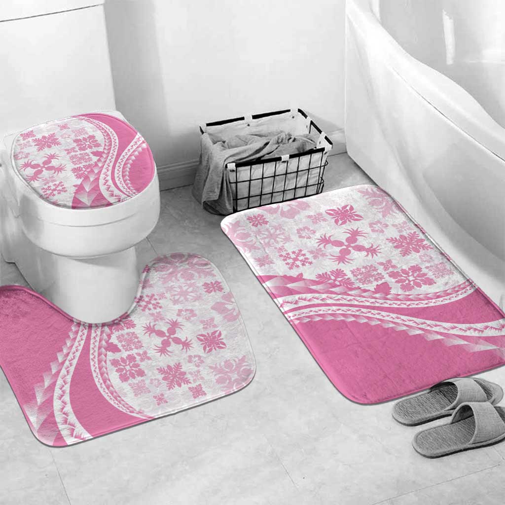 Pink Hawaiian Quilt Pattern Bathroom Set Mixed Polynesian Tribal Arty - Polynesian Pride