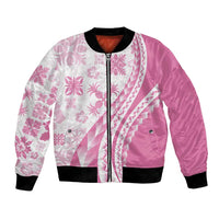 Pink Hawaiian Quilt Pattern Bomber Jacket Mixed Polynesian Tribal Arty