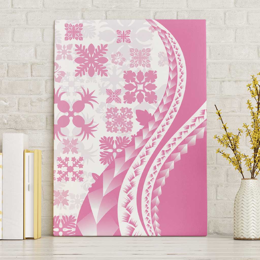 Pink Hawaiian Quilt Pattern Canvas Wall Art Mixed Polynesian Tribal Arty