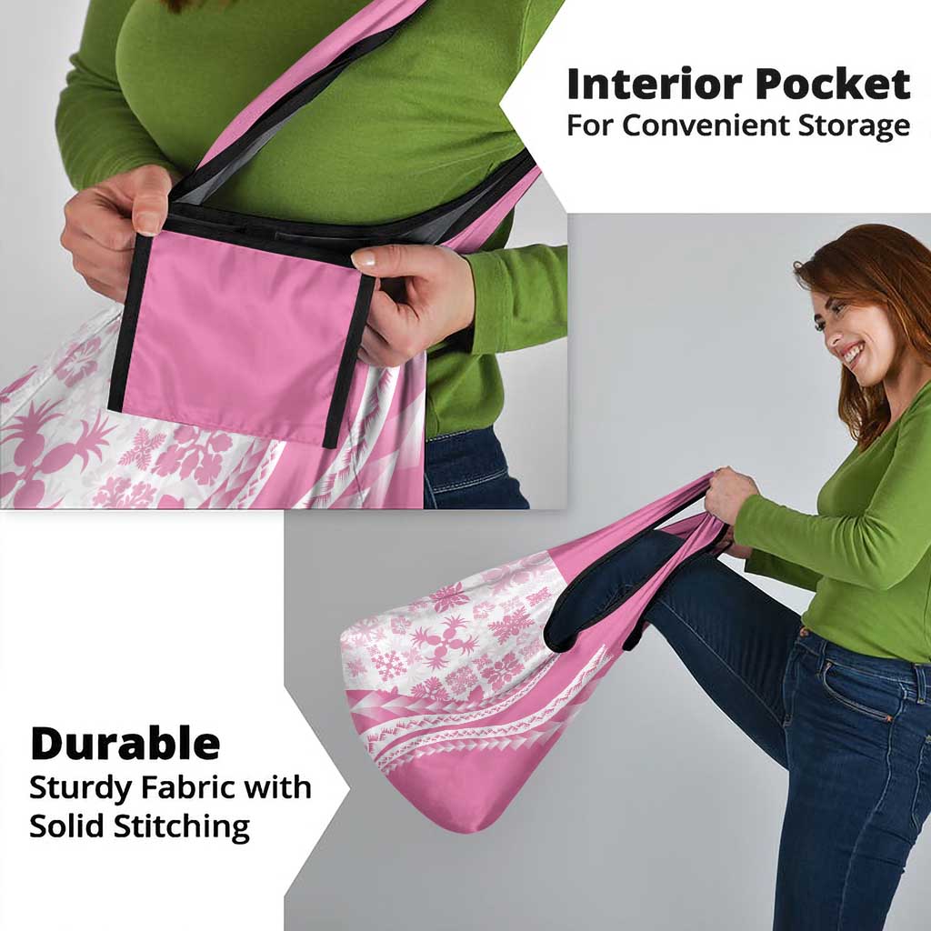 Pink Hawaiian Quilt Pattern Grocery Bag Mixed Polynesian Tribal Arty