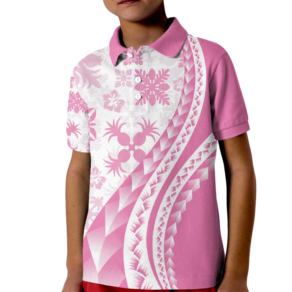 Pink Hawaiian Quilt Pattern Kid Polo Shirt Mixed Polynesian Tribal Arty