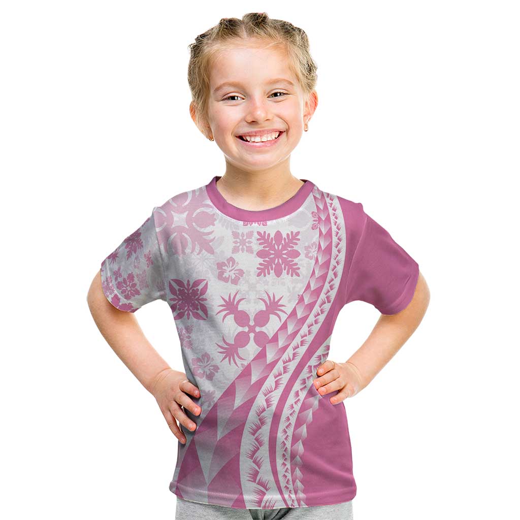 Pink Hawaiian Quilt Pattern Kid T Shirt Mixed Polynesian Tribal Arty