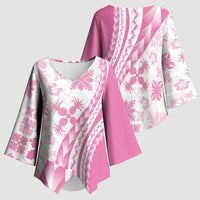 Pink Hawaiian Quilt Pattern Kimono Sleeve Blouse Mixed Polynesian Tribal Arty - Polynesian Pride