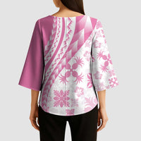 Pink Hawaiian Quilt Pattern Kimono Sleeve Blouse Mixed Polynesian Tribal Arty - Polynesian Pride