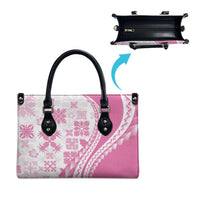 Pink Hawaiian Quilt Pattern Leather Bag Mixed Polynesian Tribal Arty - Polynesian Pride