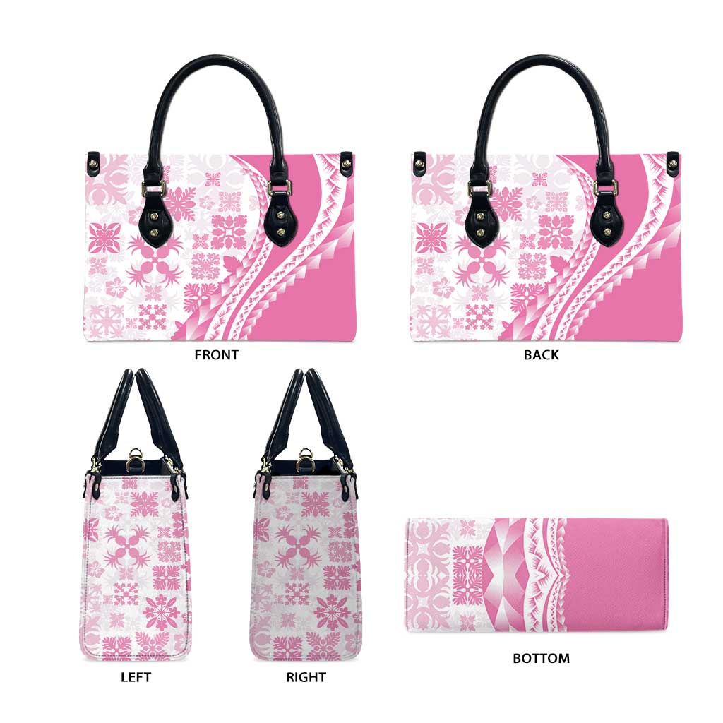 Pink Hawaiian Quilt Pattern Leather Bag Mixed Polynesian Tribal Arty - Polynesian Pride